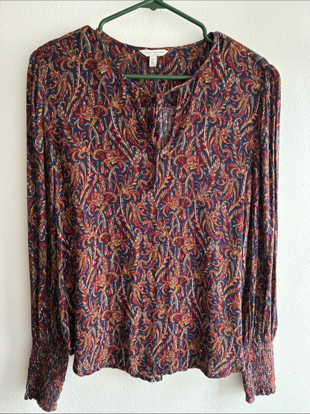 Lucky Brand Navy Paisley Top with Red and Gold Detail